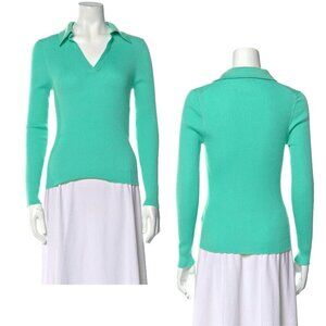 MANRICO 100% Cashmere Collared Rib Knit Spring Green Sweater Size XS/S